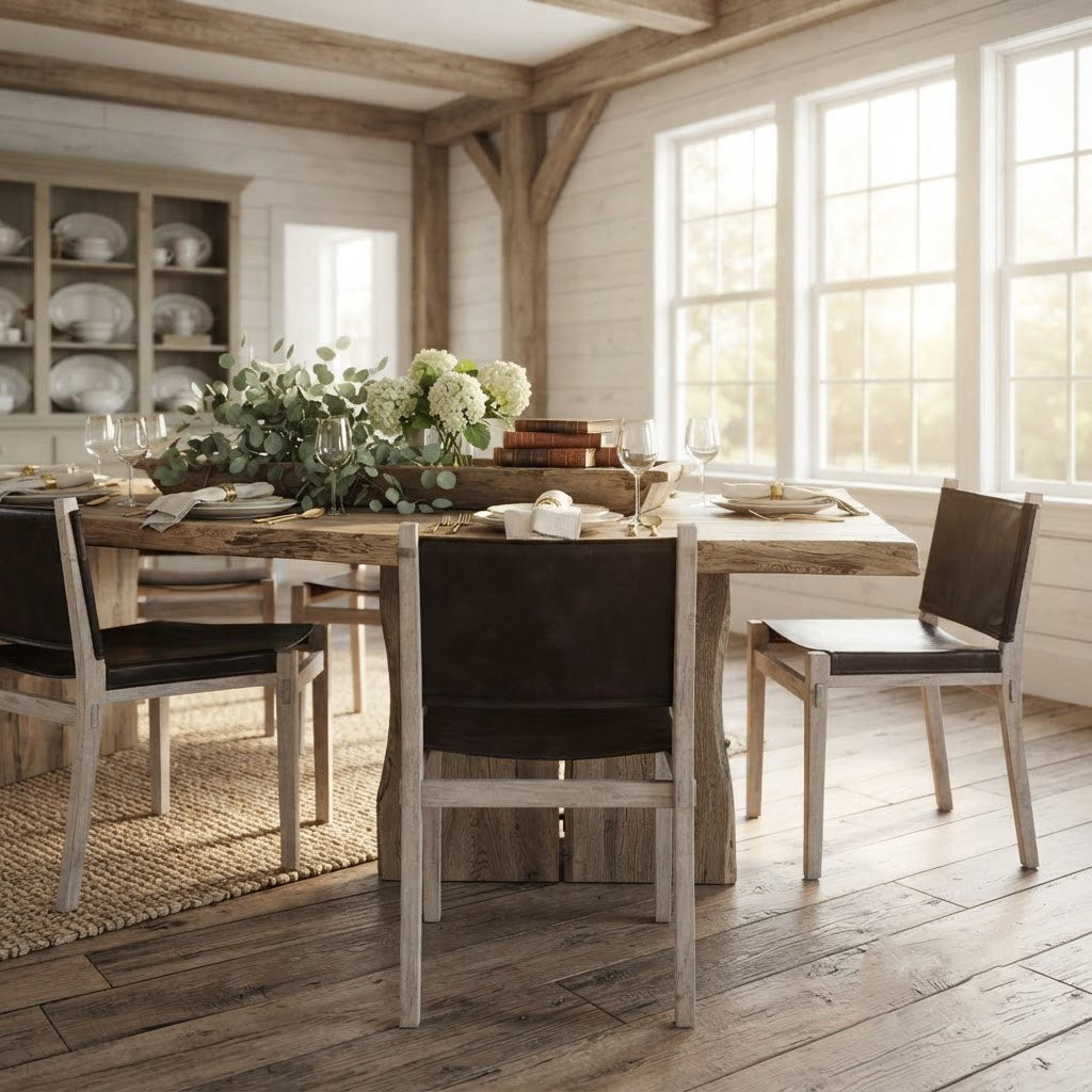Noe Acacia Wood Leather Sling Dining Chair
