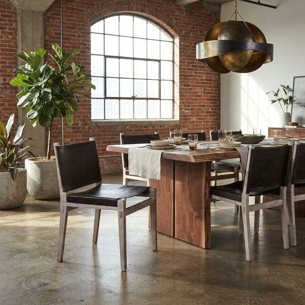 Noe Acacia Wood Leather Sling Dining Chair