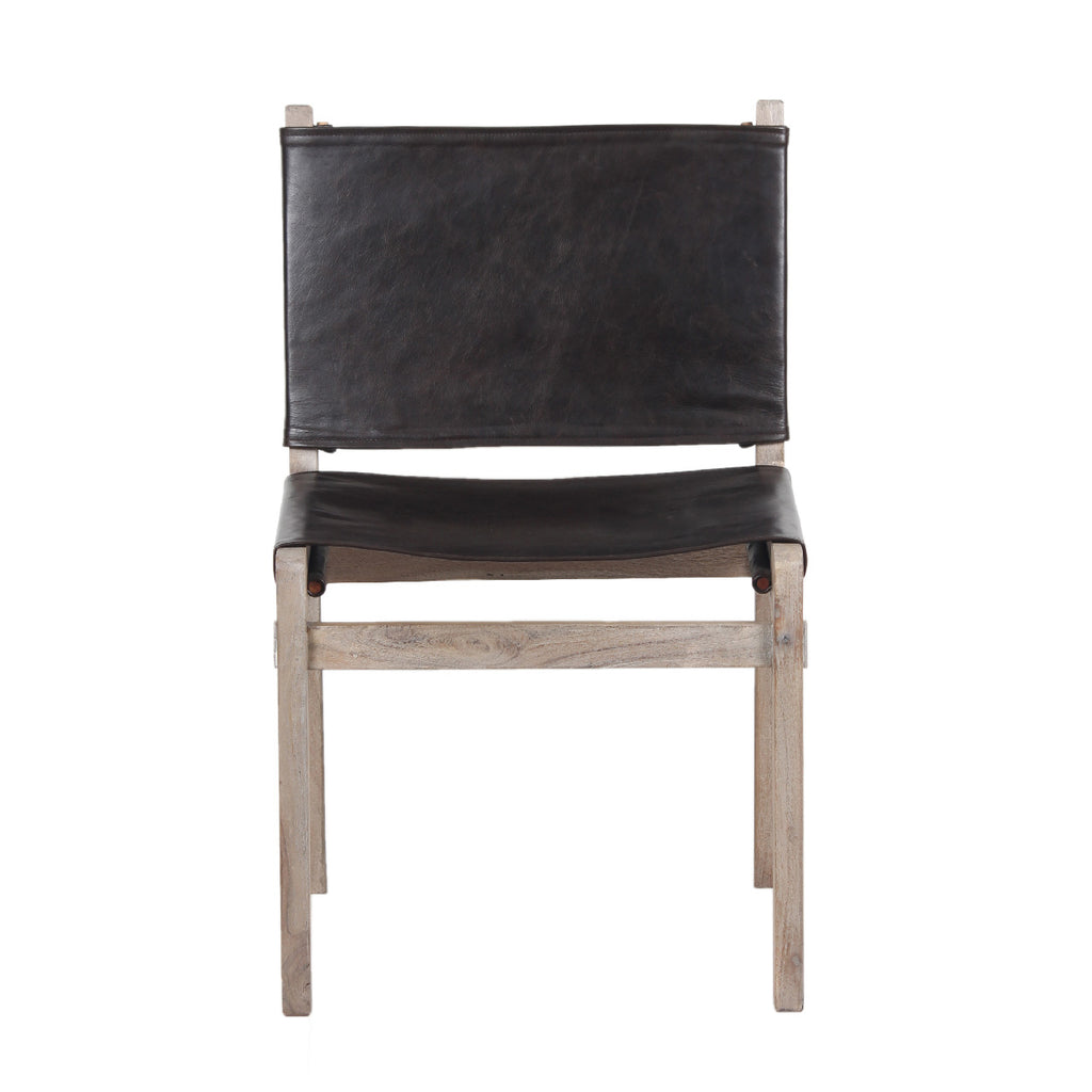 Noe Acacia Wood Leather Sling Dining Chair