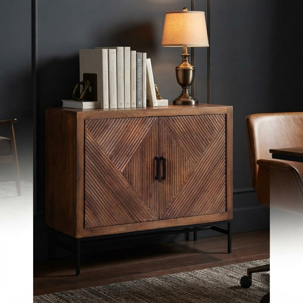 Nolan Mango Wood Metal Stand 2 Door Cabinet