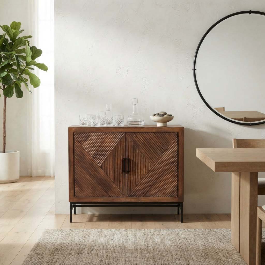 Nolan Mango Wood Metal Stand 2 Door Cabinet
