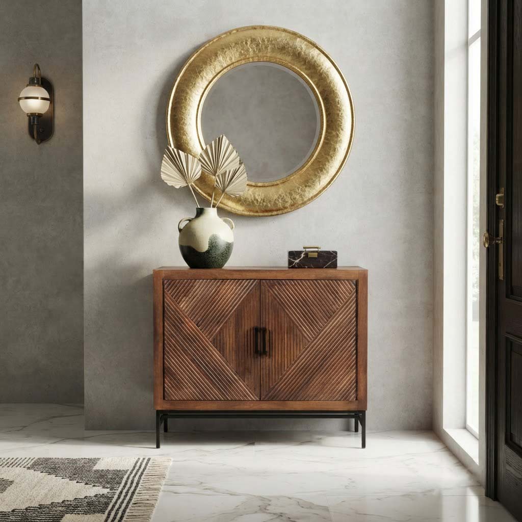 Nolan Mango Wood Metal Stand 2 Door Cabinet