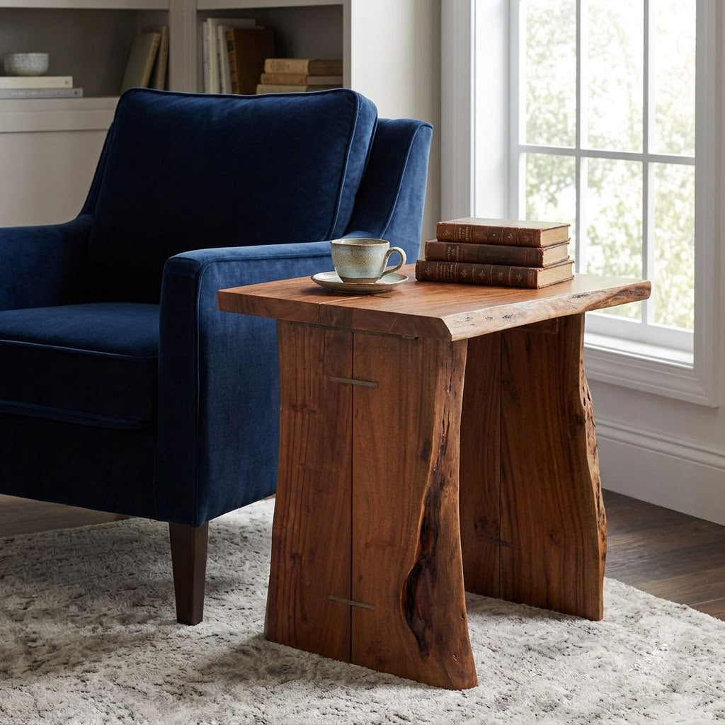 Nova Acacia Wood live Edge Side Table - Washed Walnut