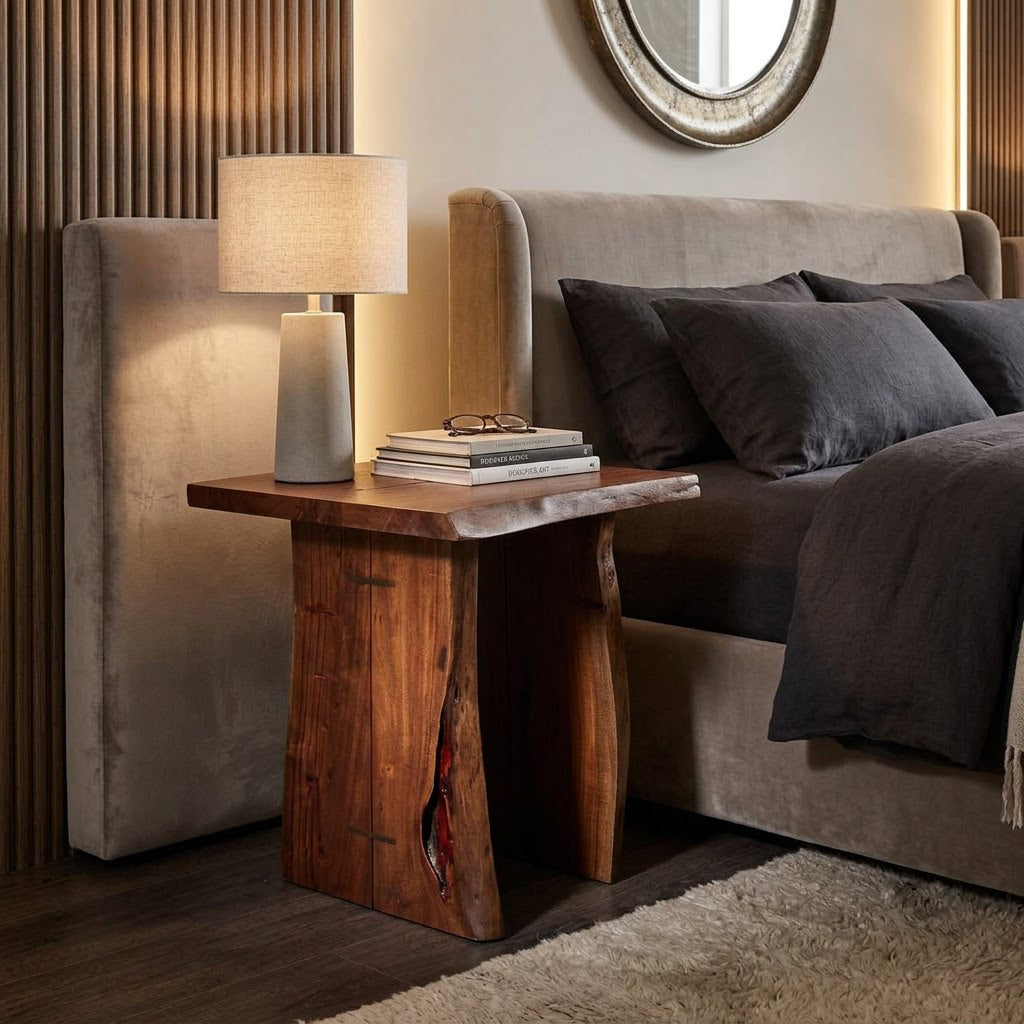 Nova Acacia Wood live Edge Side Table - Washed Walnut