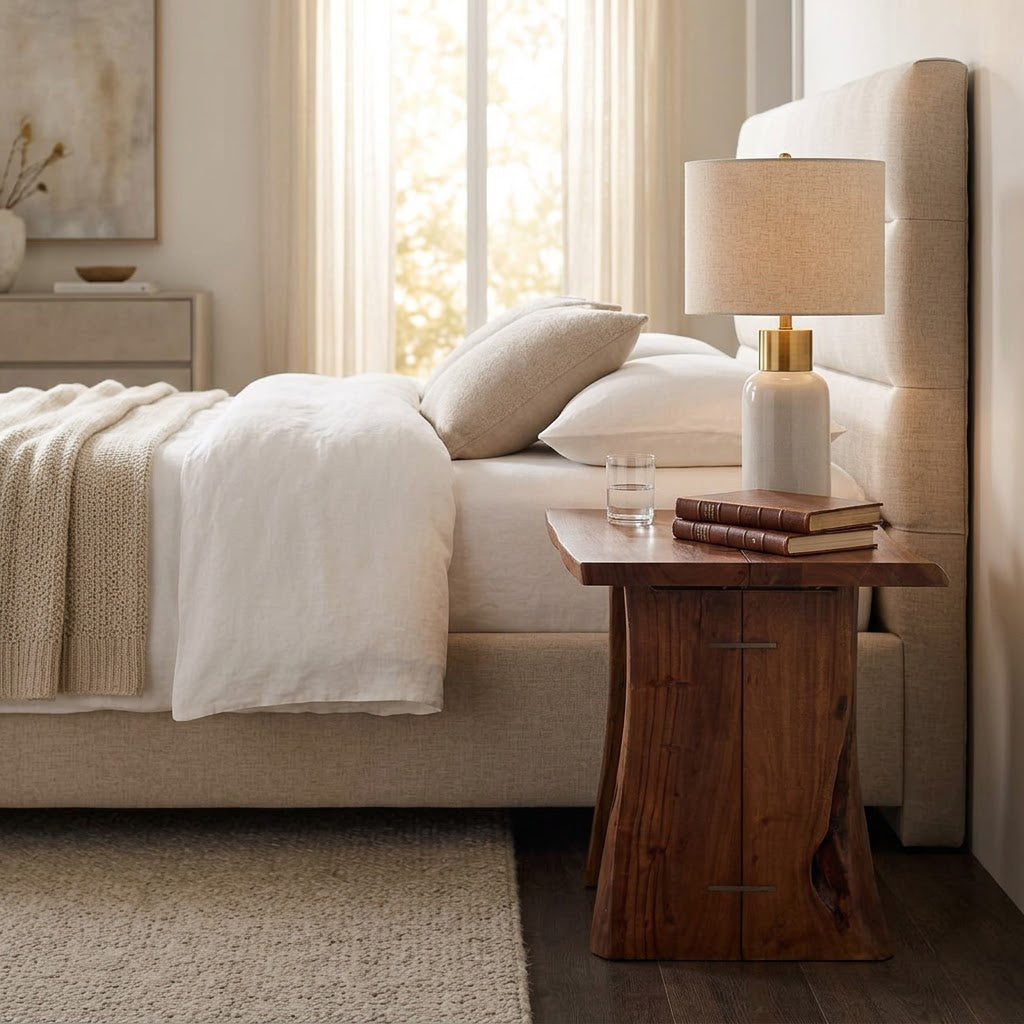 Nova Acacia Wood live Edge Side Table - Washed Walnut