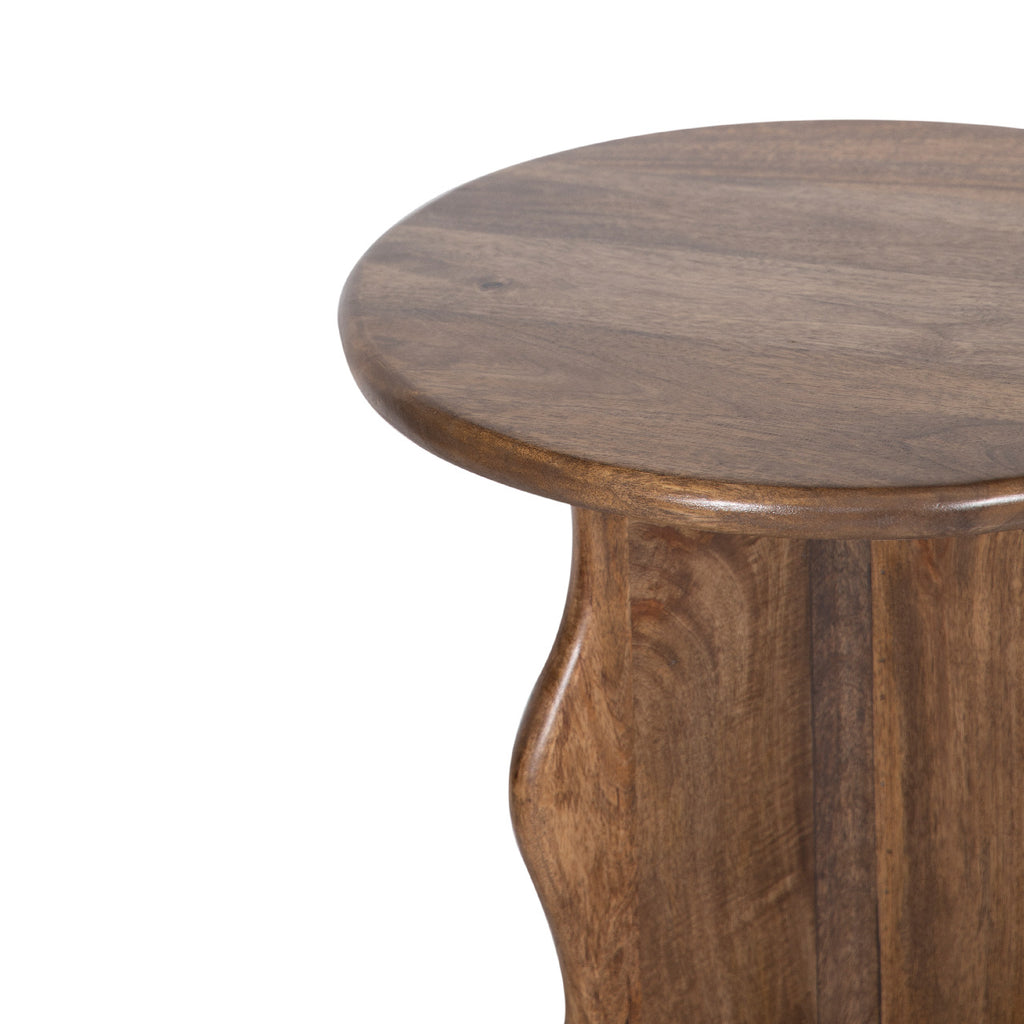 Ondine Mango Wood Round Side Table - Walnut