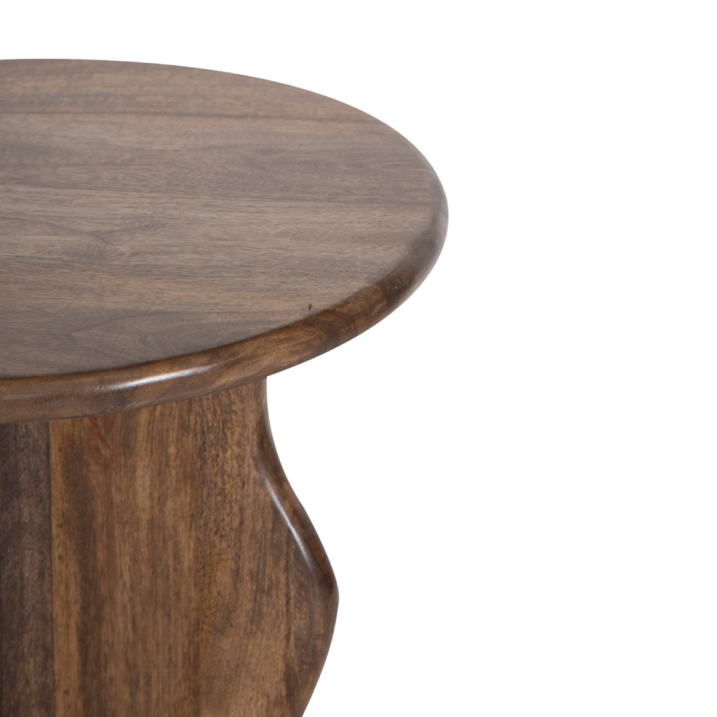 Ondine Mango Wood Round Side Table - Walnut