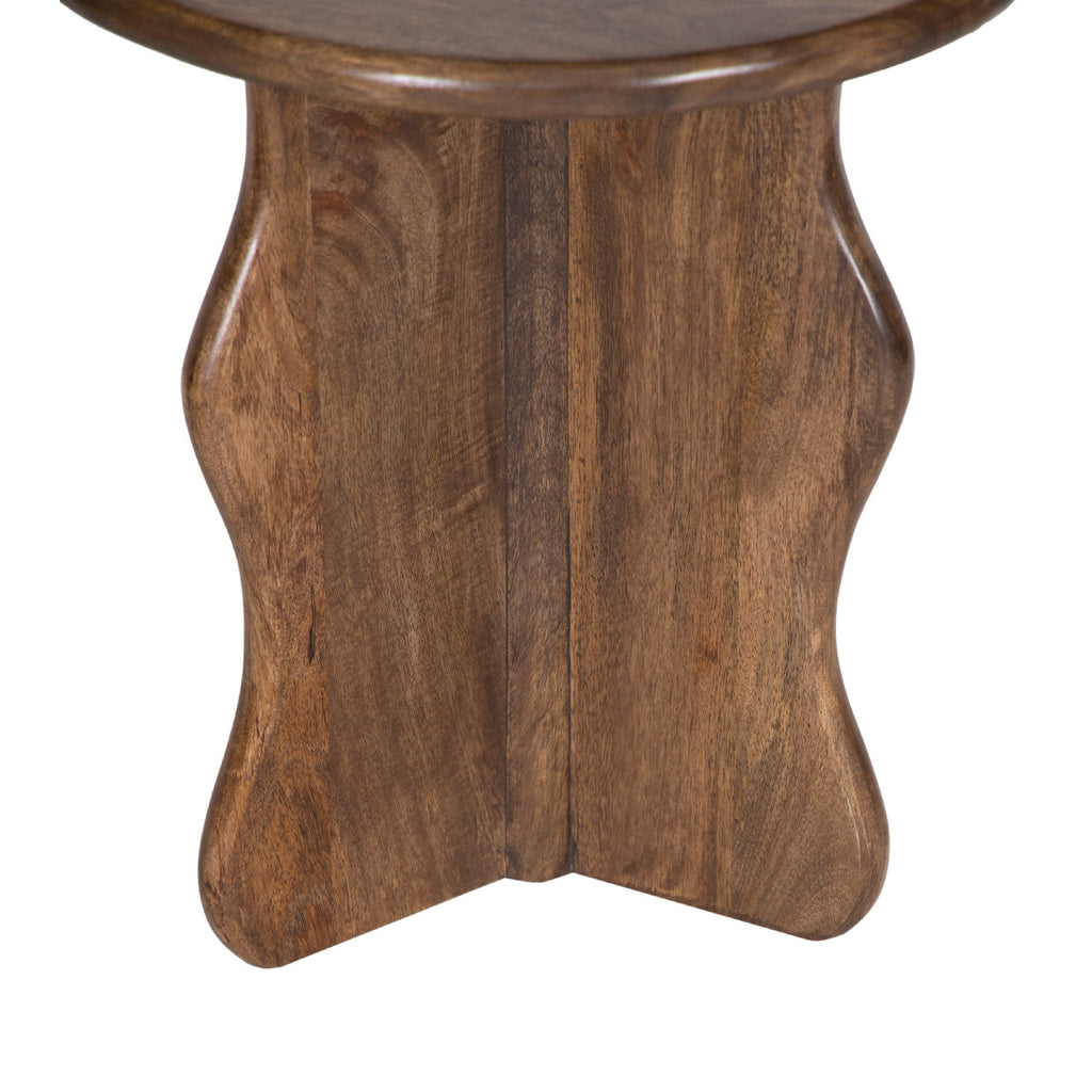 Ondine Mango Wood Round Side Table - Walnut