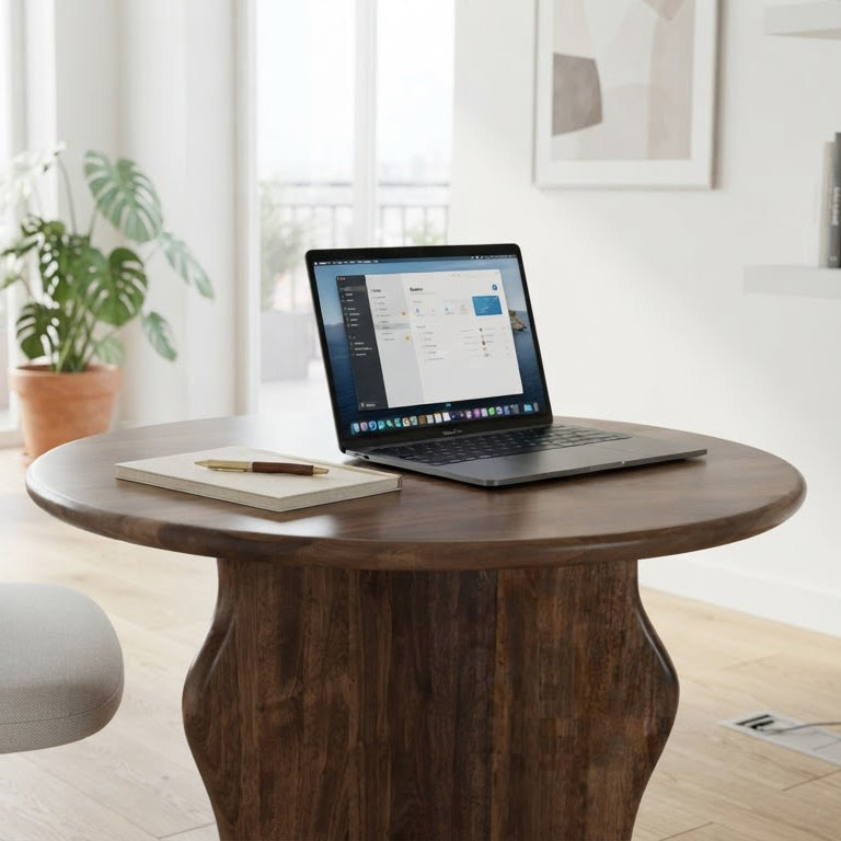 Ondine Mango Wood Round Side Table - Walnut