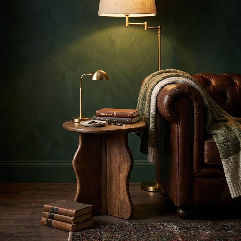 Ondine Mango Wood Round Side Table - Walnut