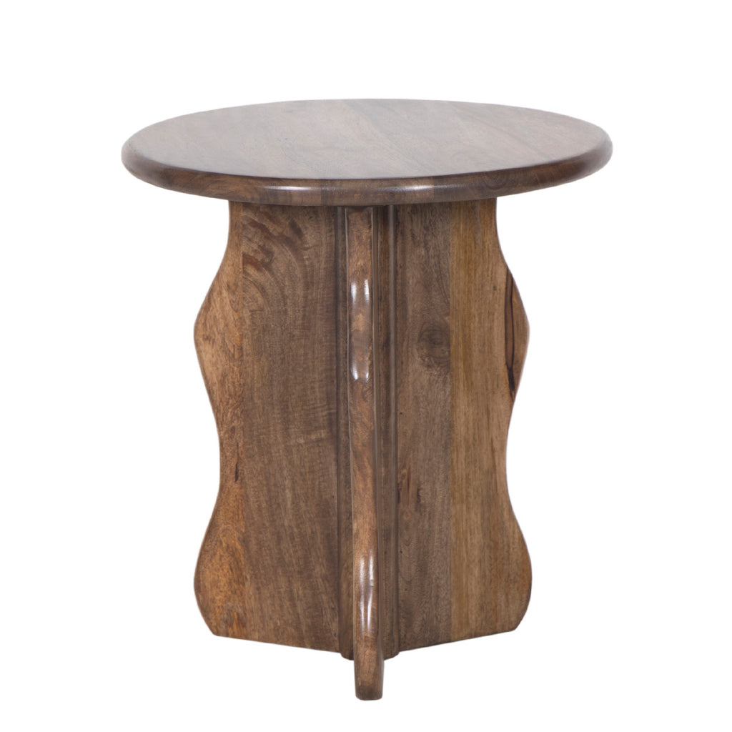 Ondine Mango Wood Round Side Table - Walnut