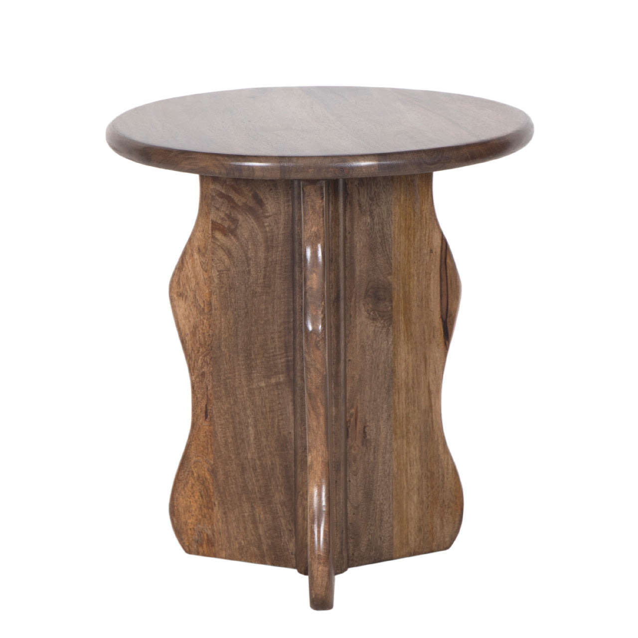 Ondine Mango Wood Round Side Table - Walnut