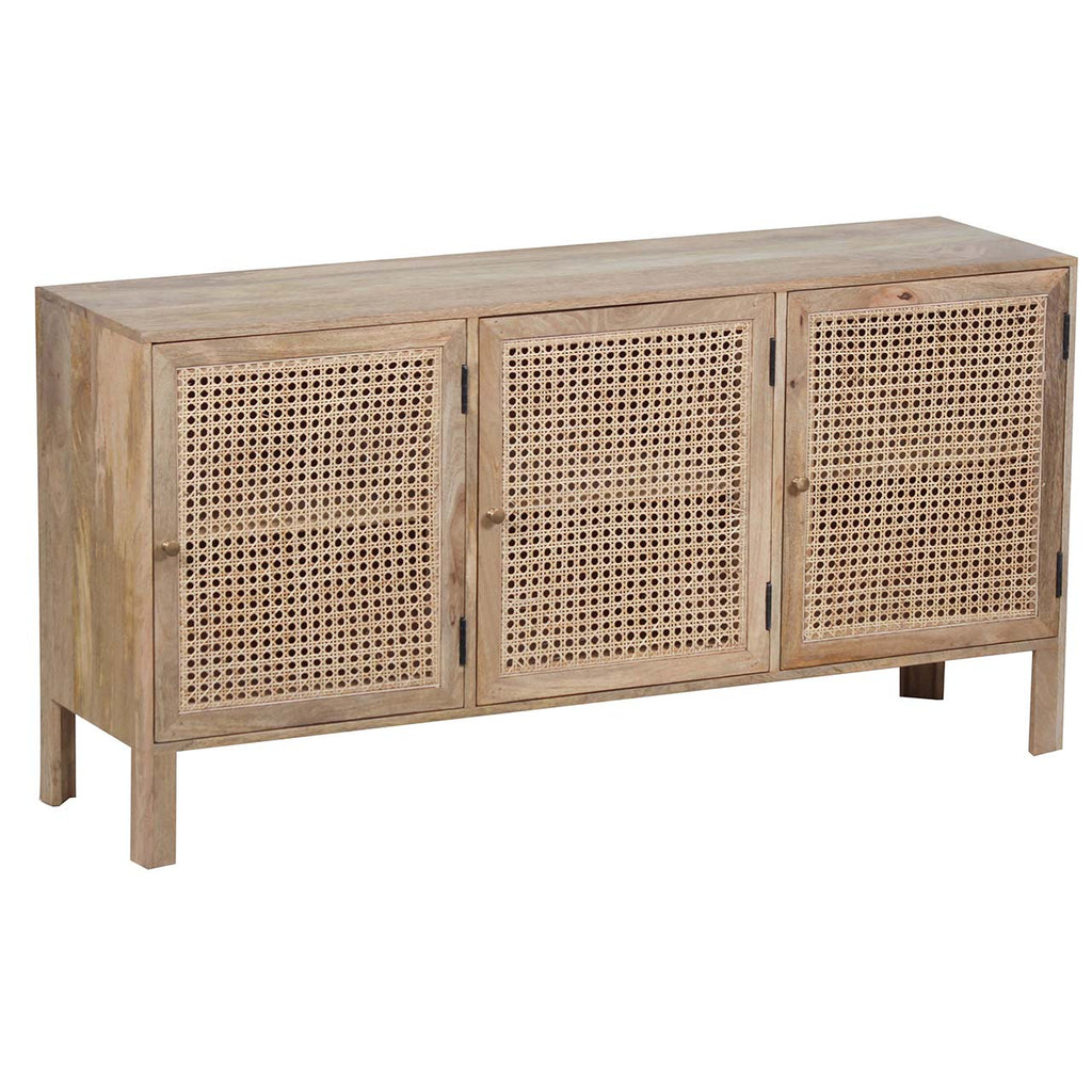 Pacifica Mango Wood Weaved Cane 3 Door Cabinet - Natural