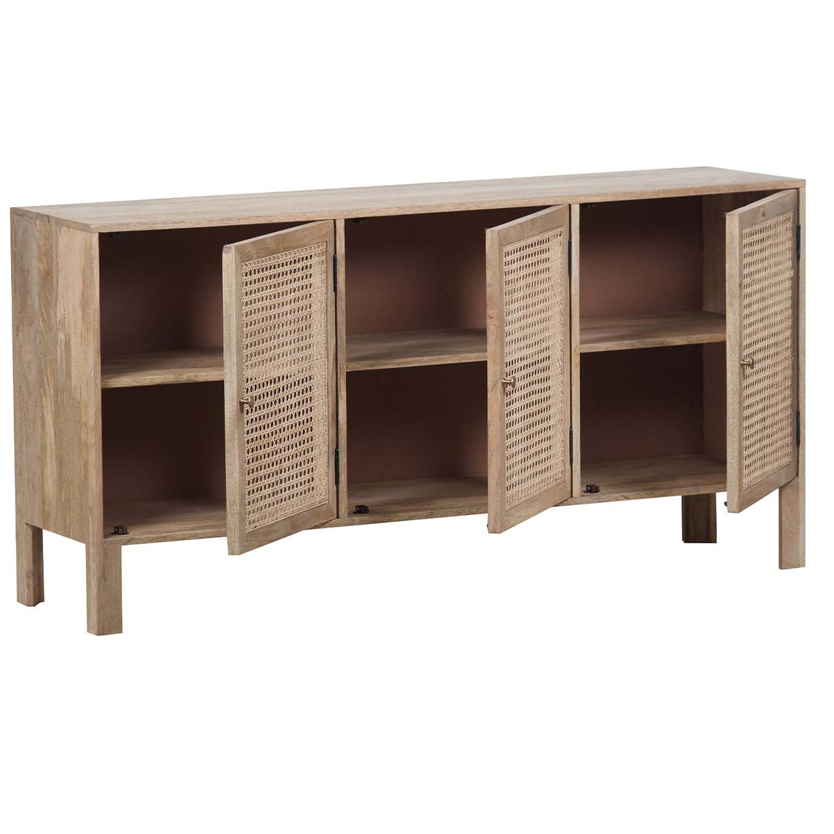 Pacifica Mango Wood Weaved Cane 3 Door Cabinet - Natural