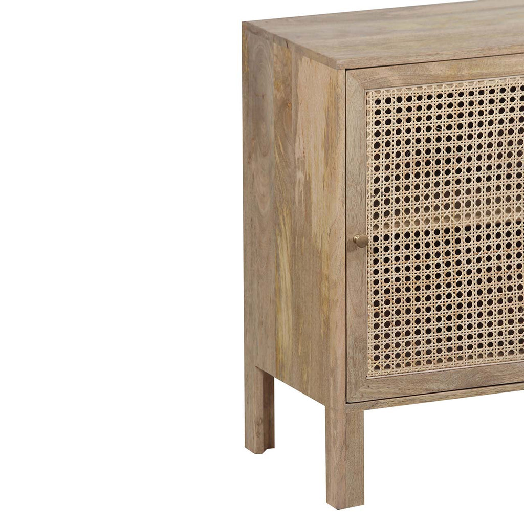 Pacifica Mango Wood Weaved Cane 3 Door Cabinet - Natural