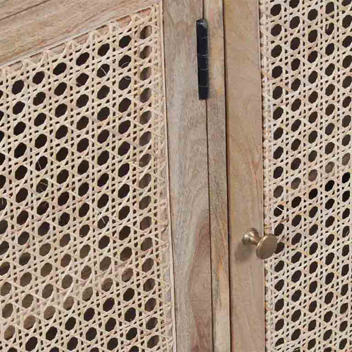 Pacifica Mango Wood Weaved Cane 3 Door Cabinet - Natural