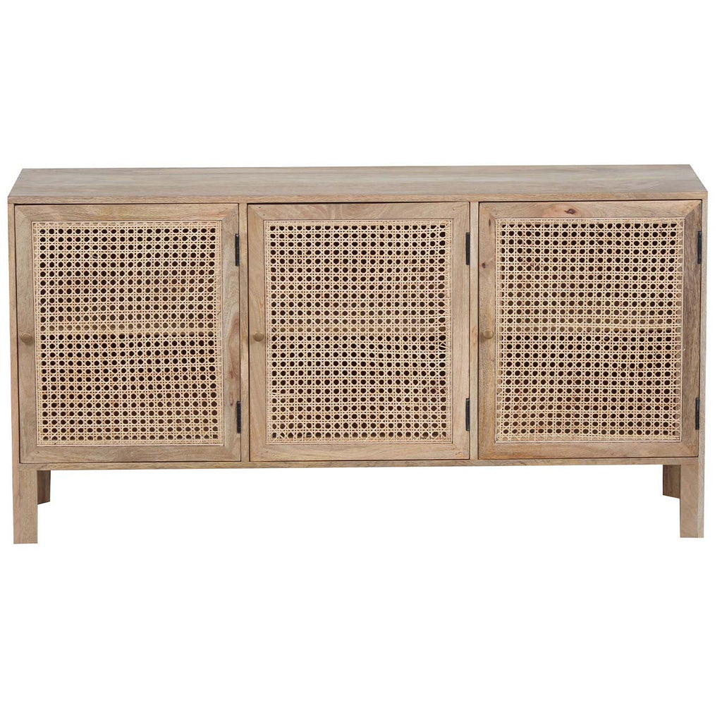 Pacifica Mango Wood Weaved Cane 3 Door Cabinet - Natural