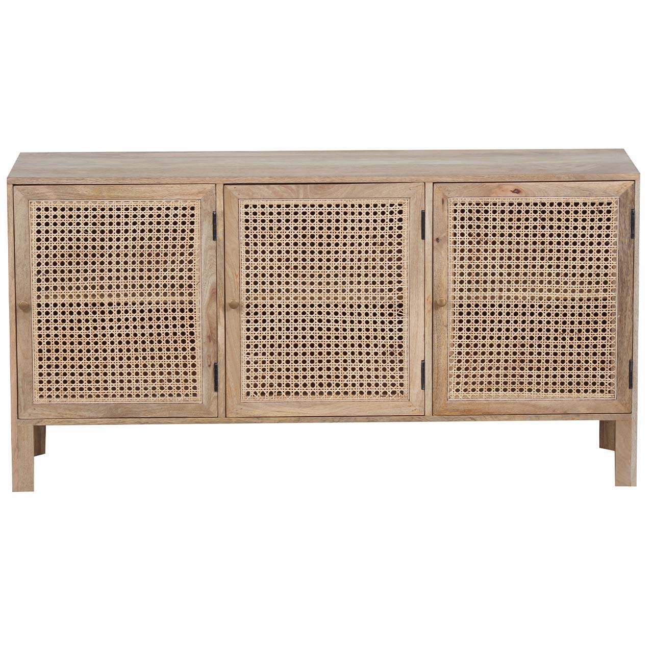 Pacifica Mango Wood Weaved Cane 3 Door Cabinet - Natural