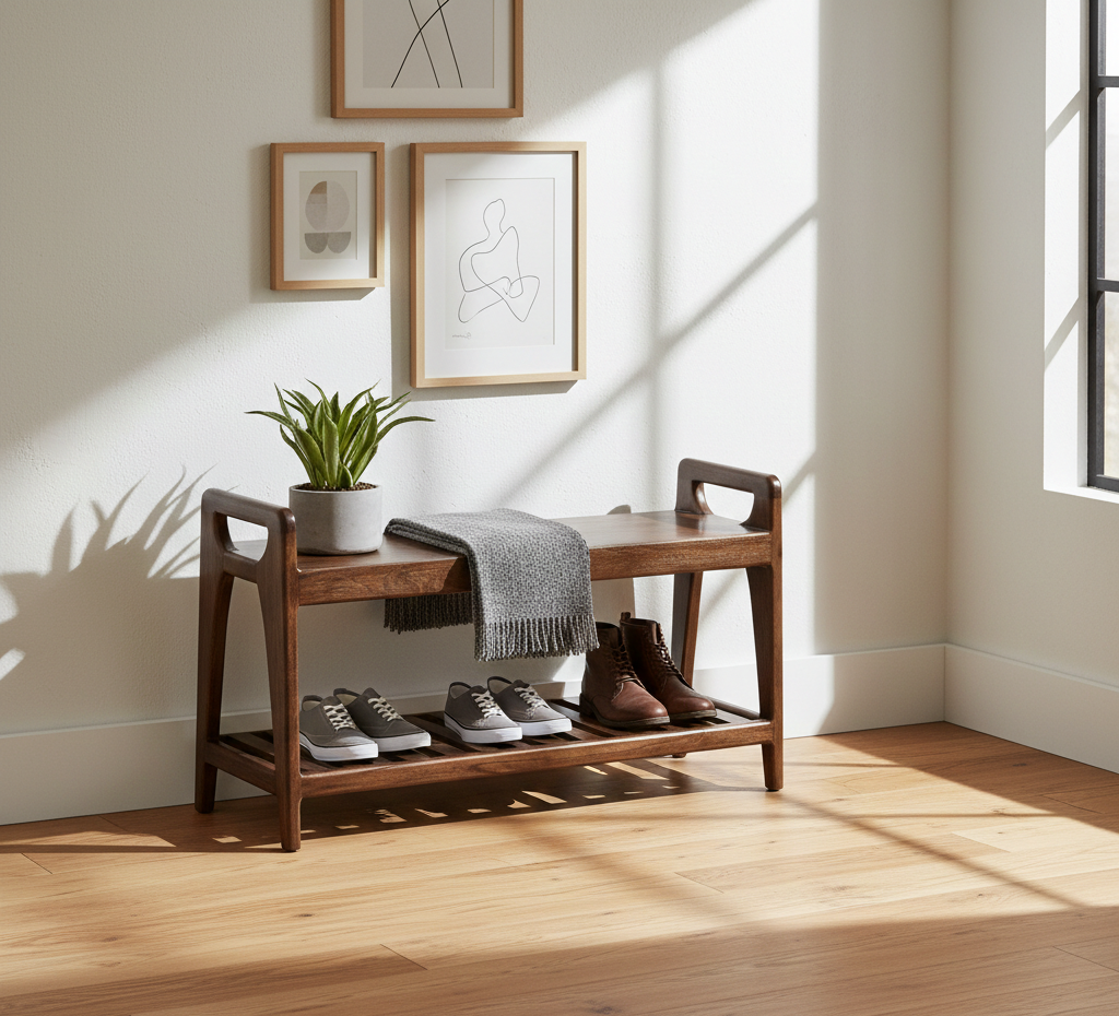 Palam Acacia Wood Bench With Slats Shelf Small