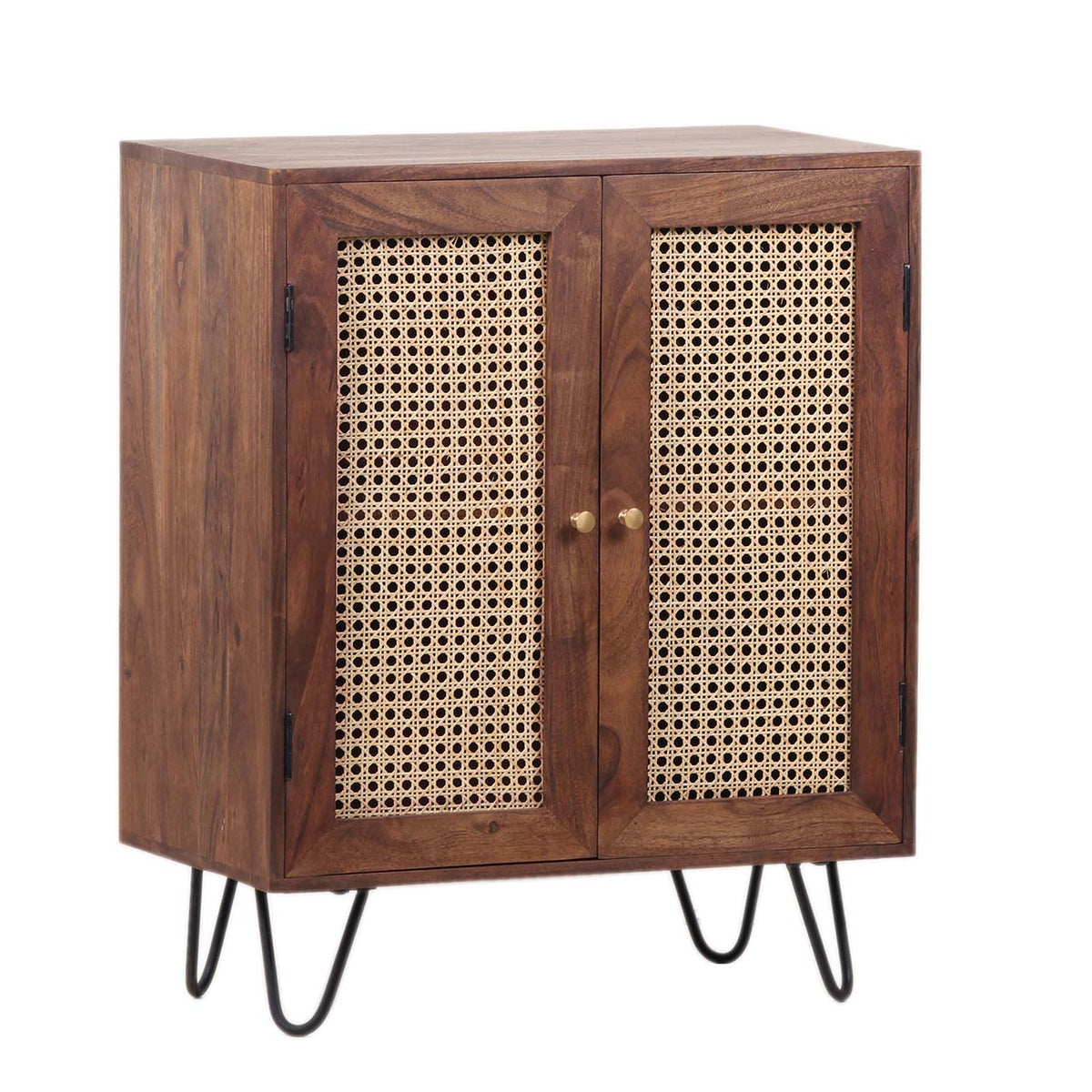 Palma Acacia Wood Weaved Cane Cabinet With Hair Pin Legs