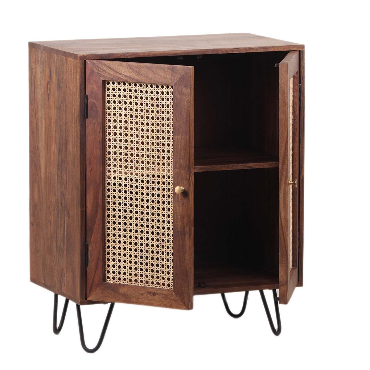 Palma Acacia Wood Weaved Cane Cabinet With Hair Pin Legs