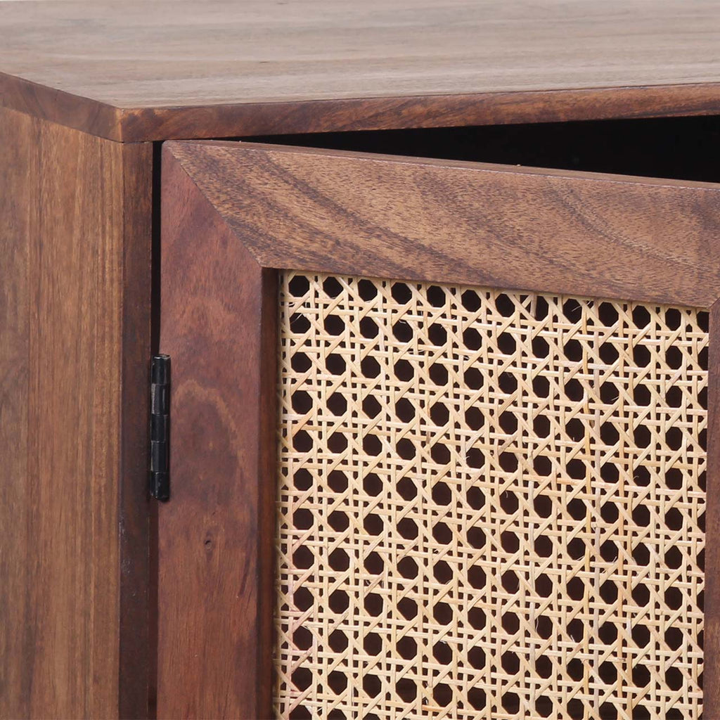 Palma Acacia Wood Weaved Cane Cabinet With Hair Pin Legs