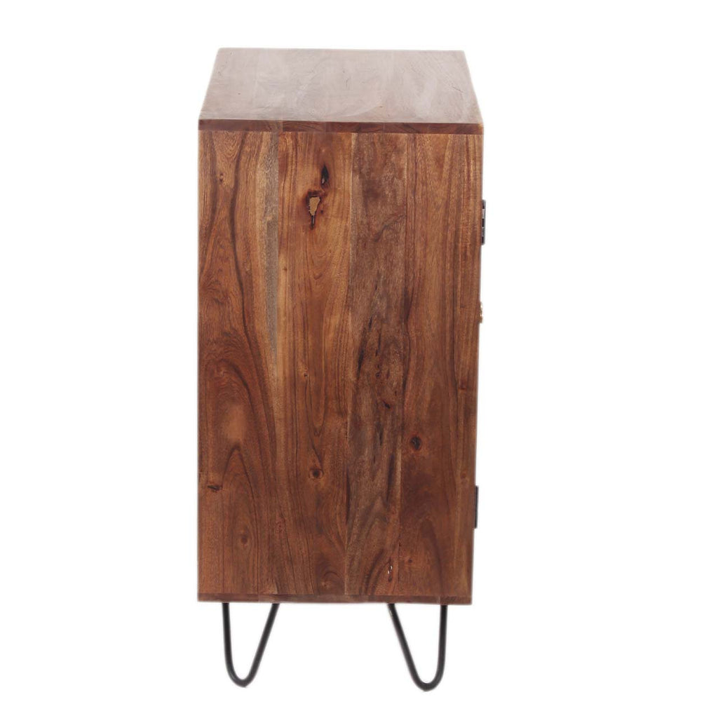 Palma Acacia Wood Weaved Cane Cabinet With Hair Pin Legs