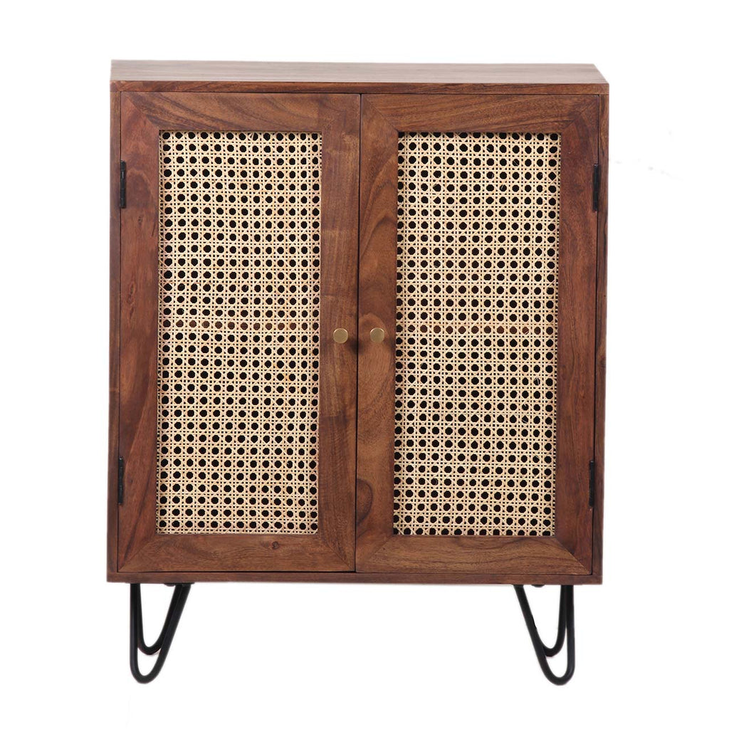 Palma Acacia Wood Weaved Cane Cabinet With Hair Pin Legs