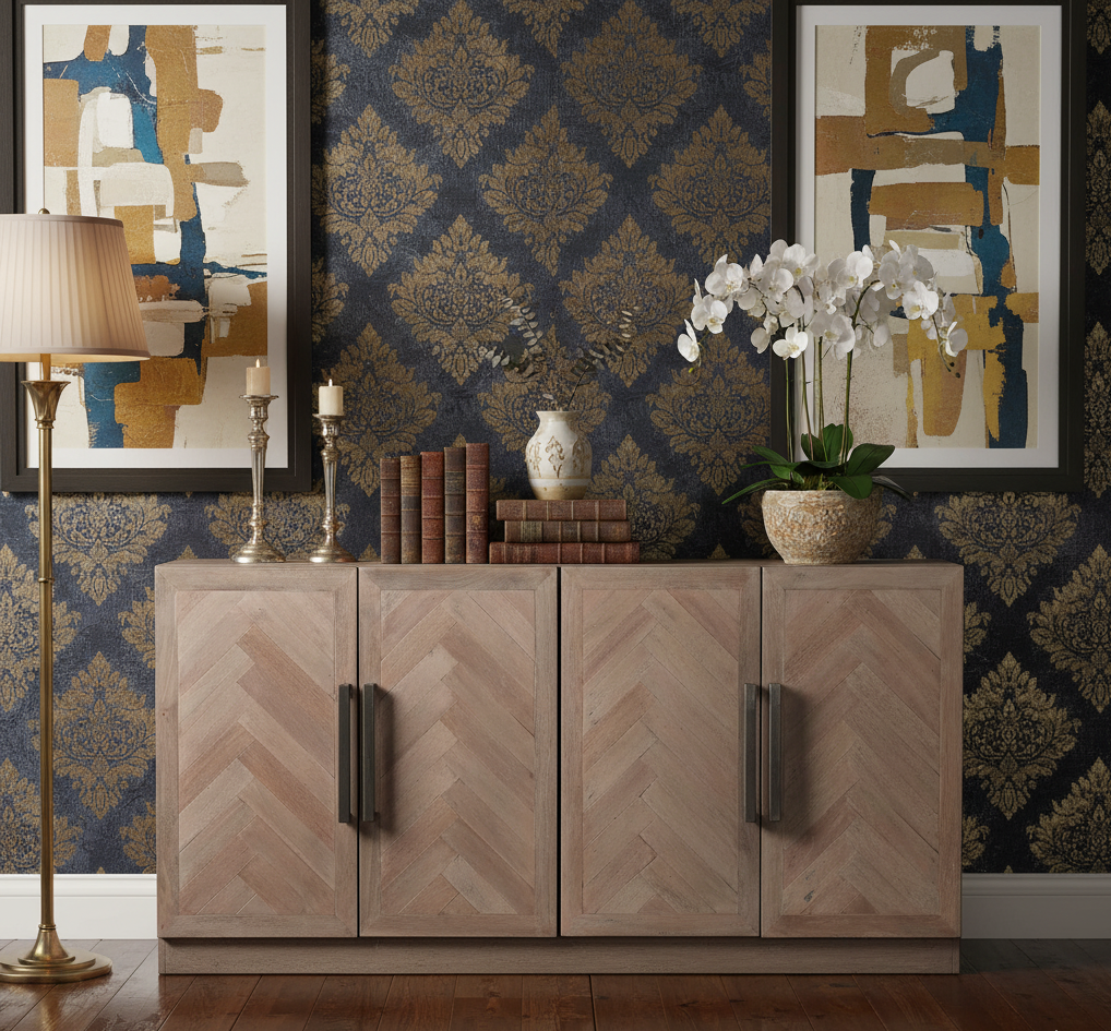 Parquet Mango Wood 4 Door Buffet Slate Grey