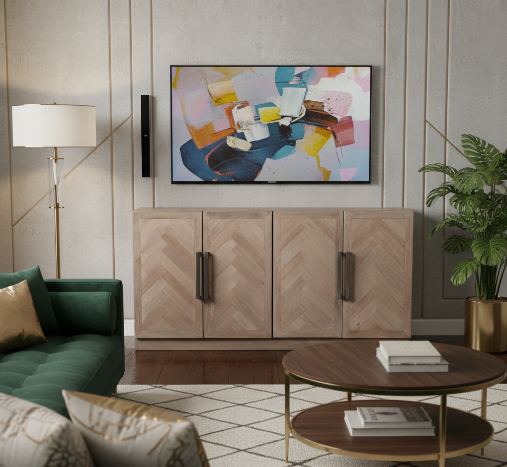 Parquet Mango Wood 4 Door Buffet Slate Grey
