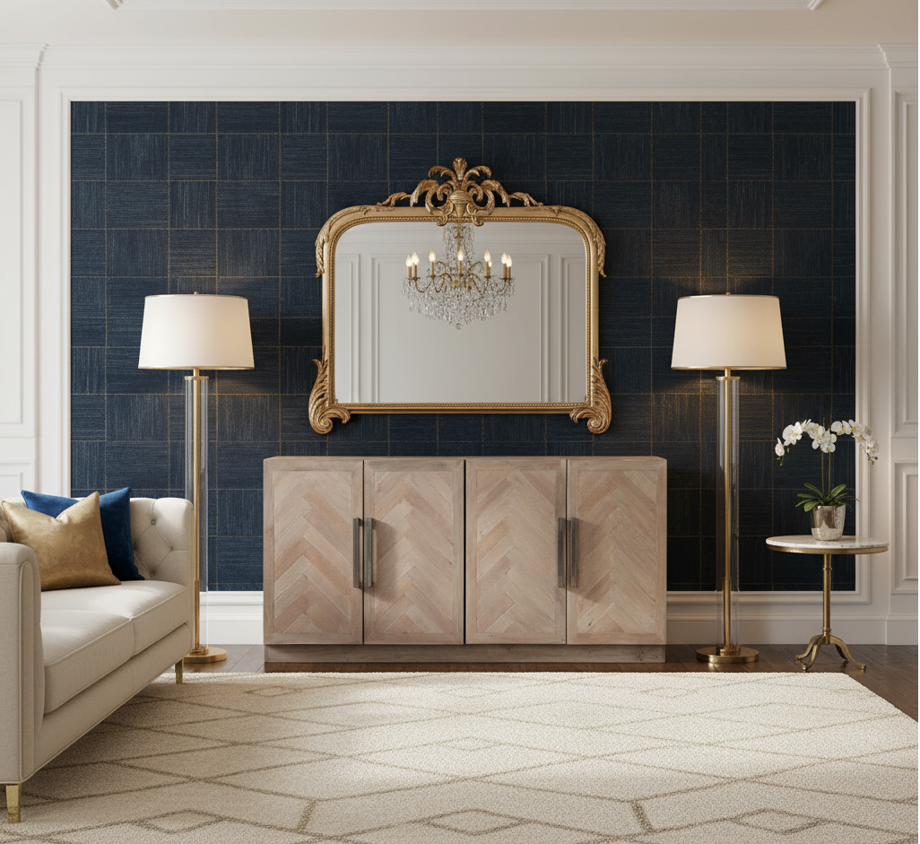 Parquet Mango Wood 4 Door Buffet Slate Grey