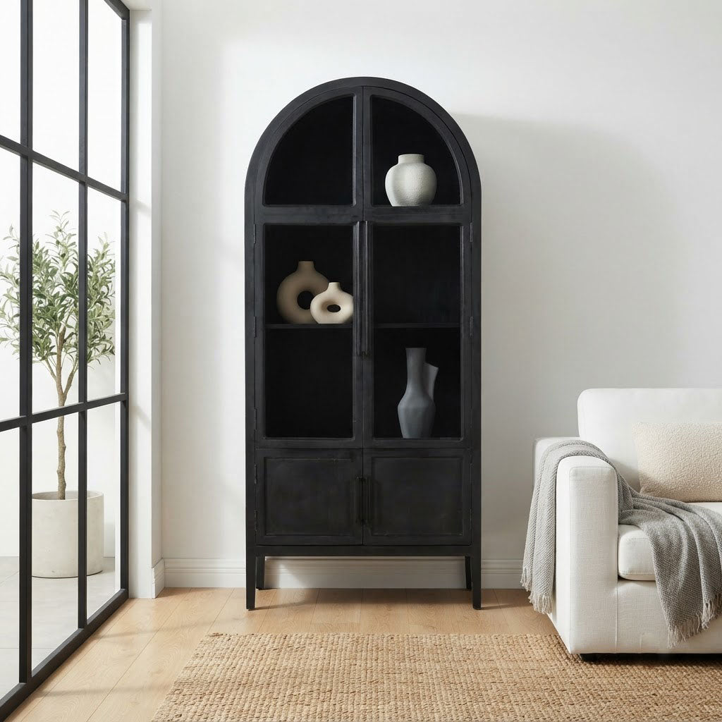 Pattie Mango Wood Glass 2 Door Cabinet