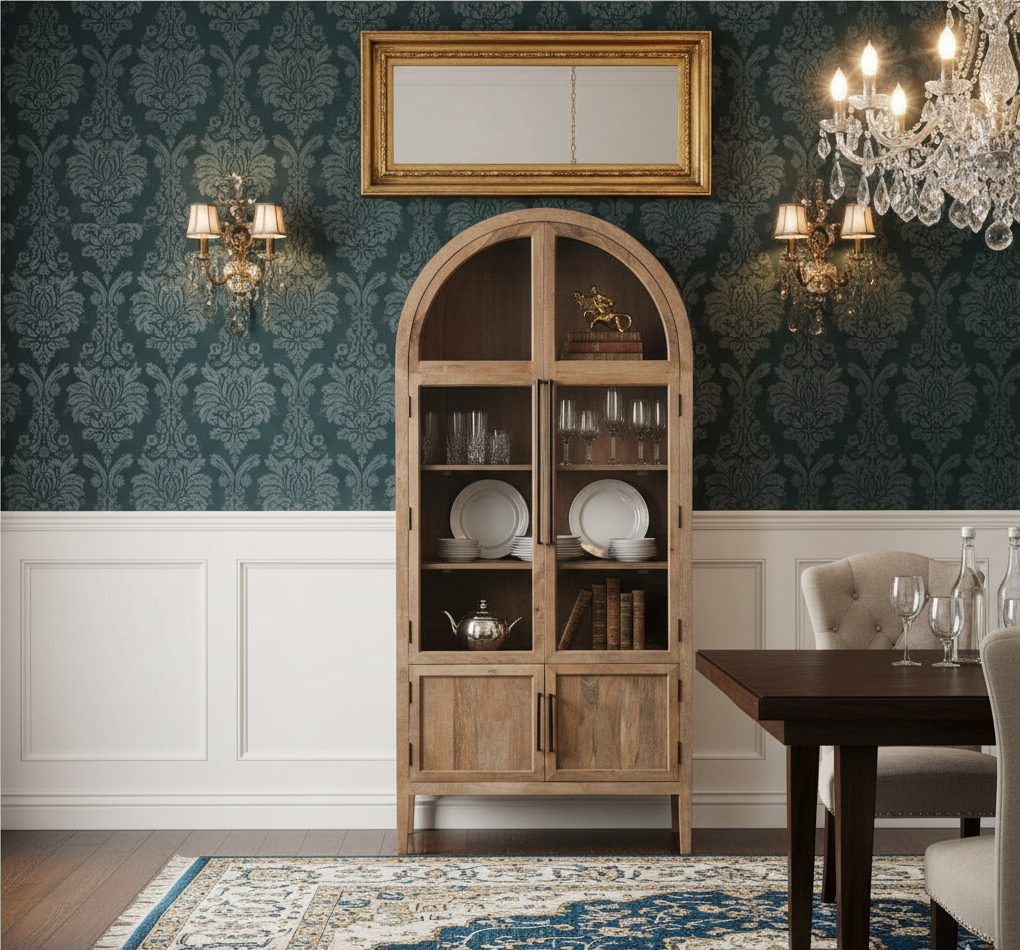 Pattie Mango Wood Glass 2 Door Cabinet
