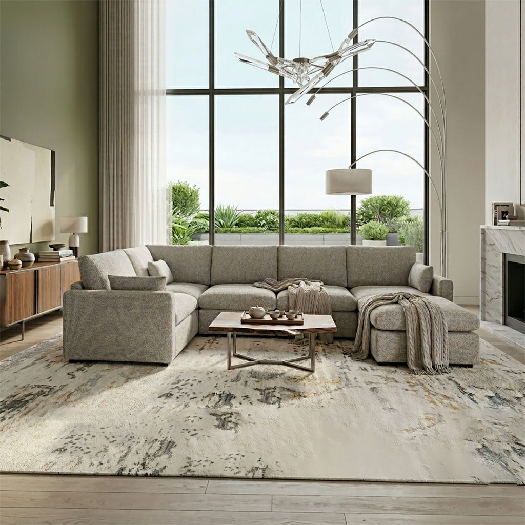Polaris Fabric Cloud Sectional - Brown