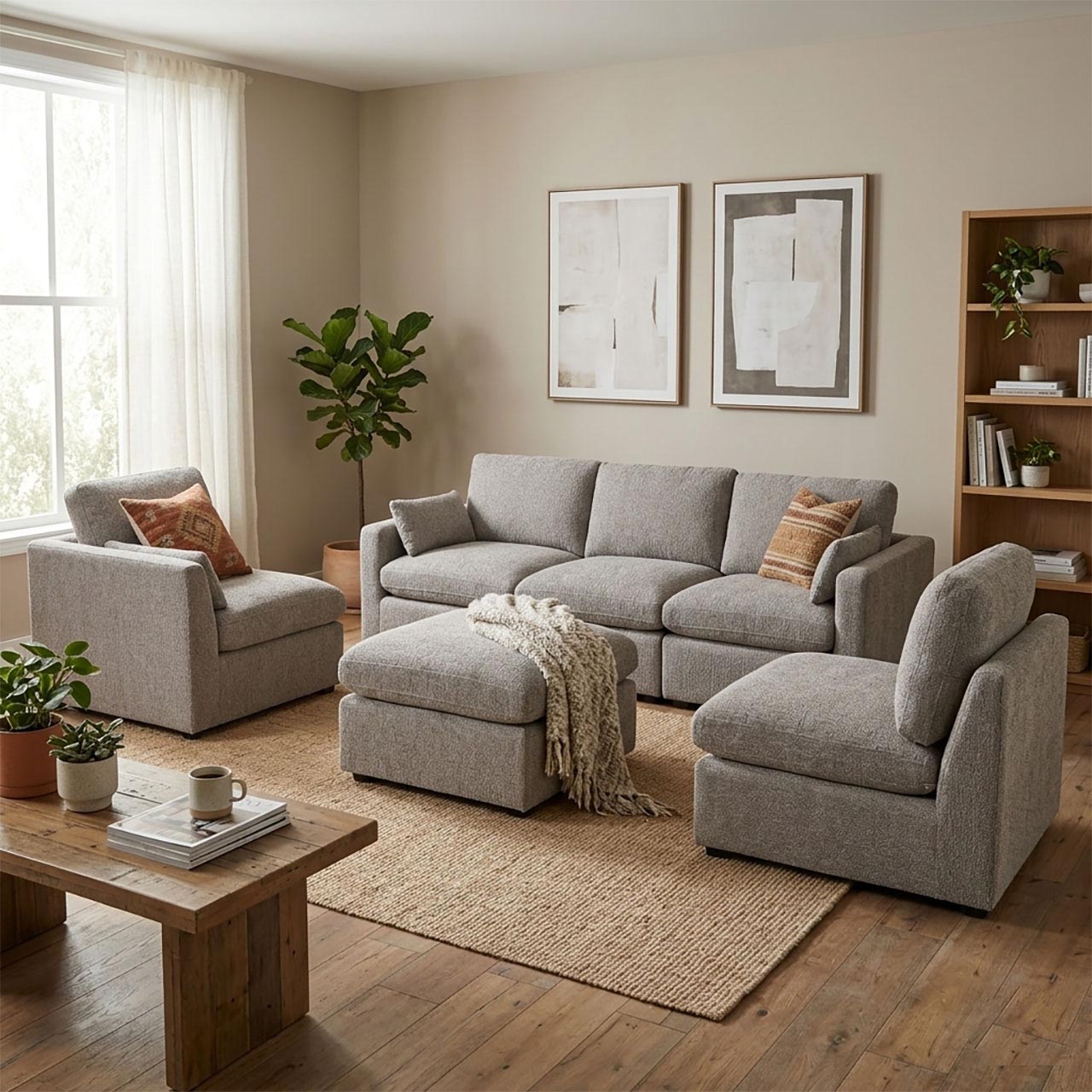 Polaris Fabric Cloud Sectional - Brown