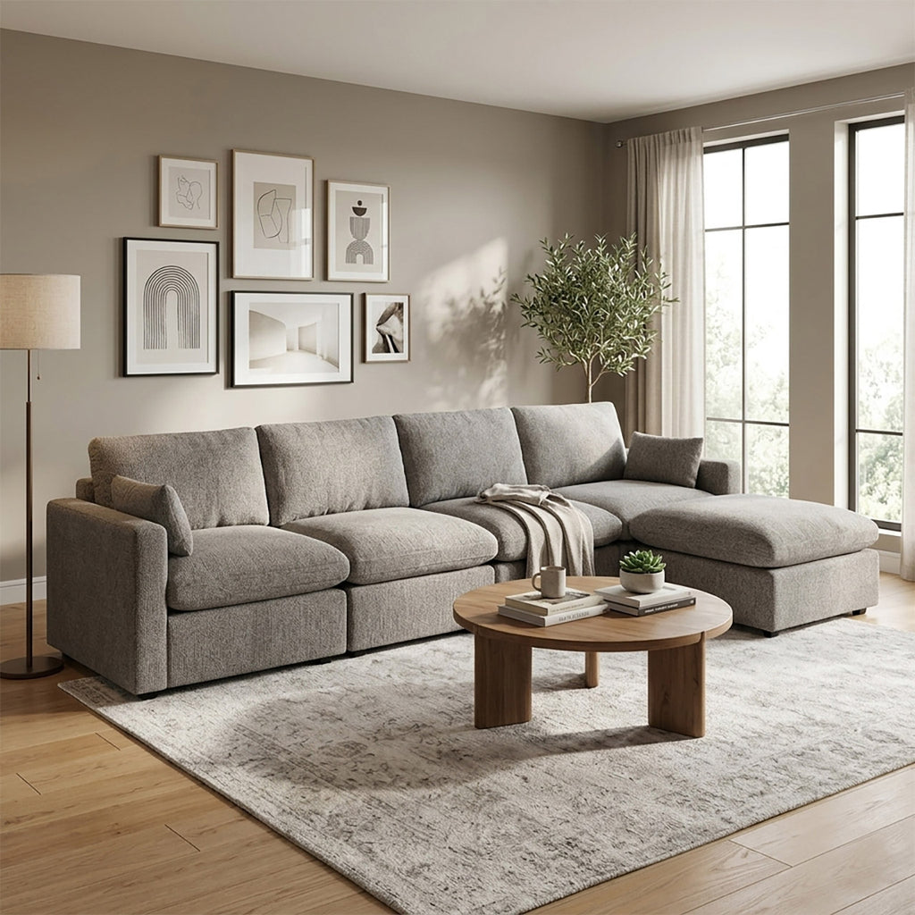 Polaris Fabric Cloud Sectional - Brown