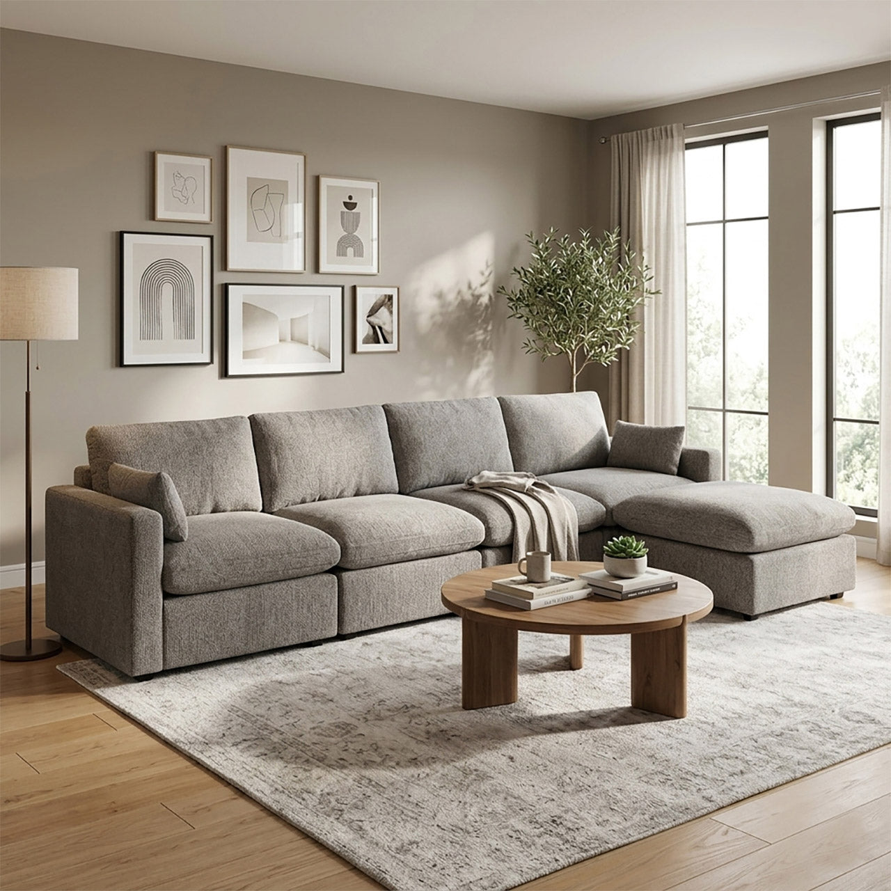 Polaris Fabric Cloud Sectional - Brown