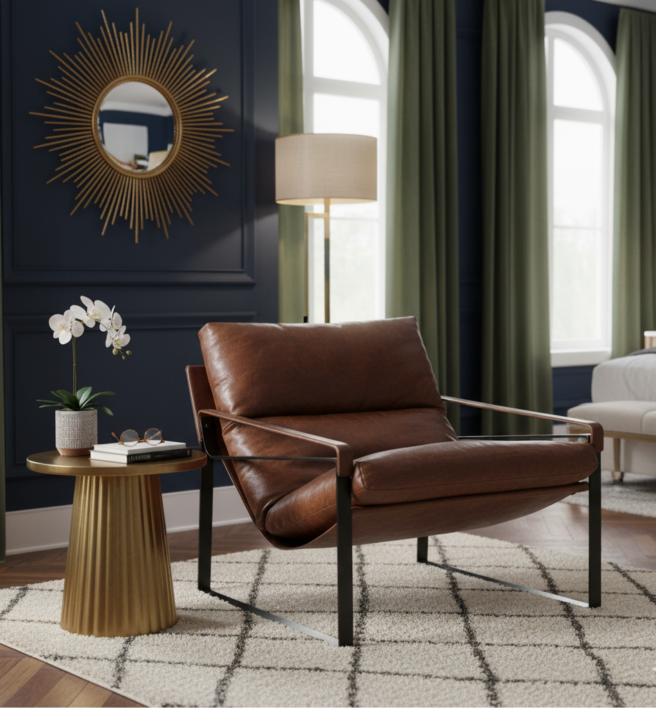 Porgabi Metal & Buff Leather Lounge Chair