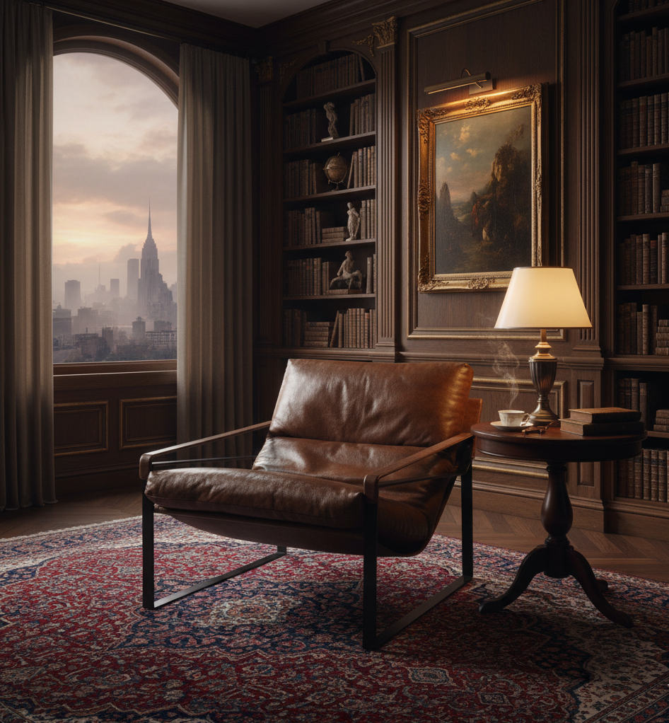 Porgabi Metal & Buff Leather Lounge Chair