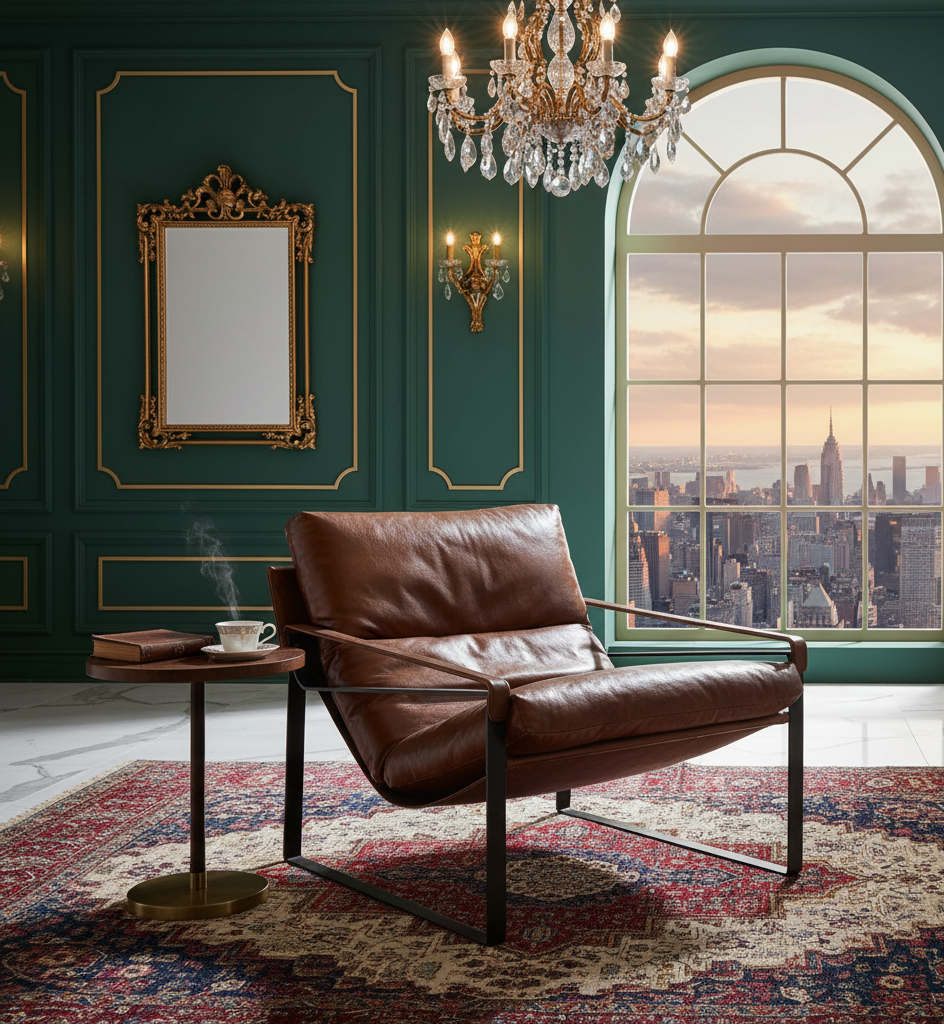 Porgabi Metal & Buff Leather Lounge Chair
