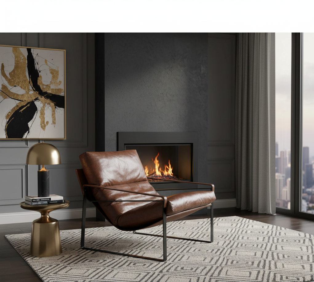 Porgabi Metal & Buff Leather Lounge Chair