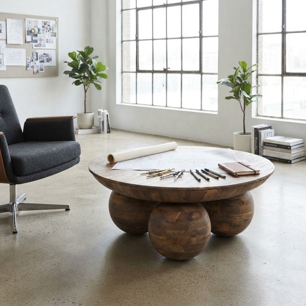 Pot Mango Wood Round Coffee Table