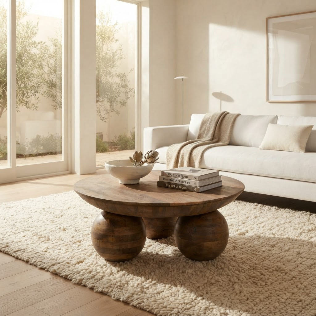 Pot Mango Wood Round Coffee Table