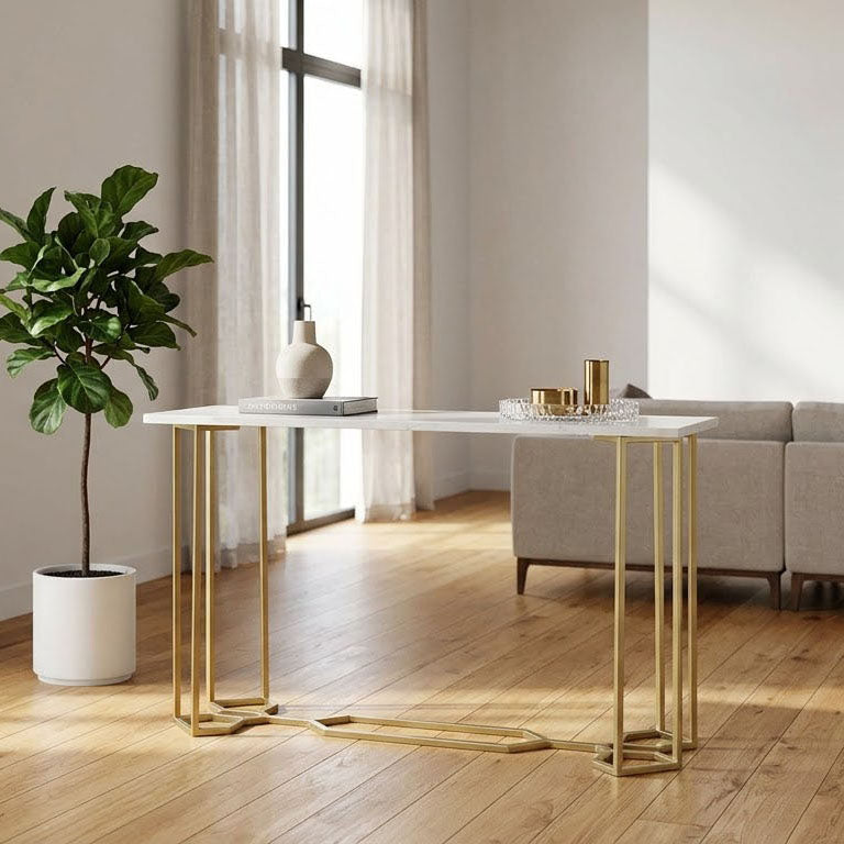 Queens Bridge Marble Top Console Table - Gold Iron