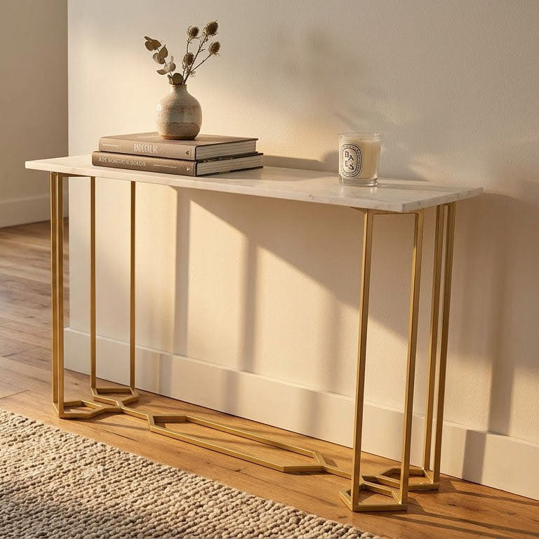 Queens Bridge Marble Top Console Table - Gold Iron