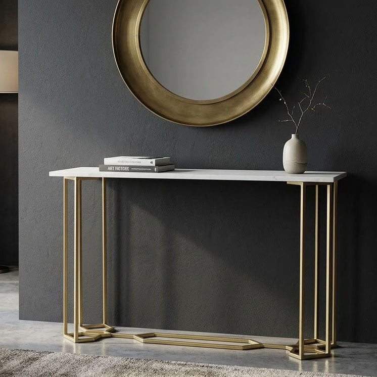 Queens Bridge Marble Top Console Table - Gold Iron