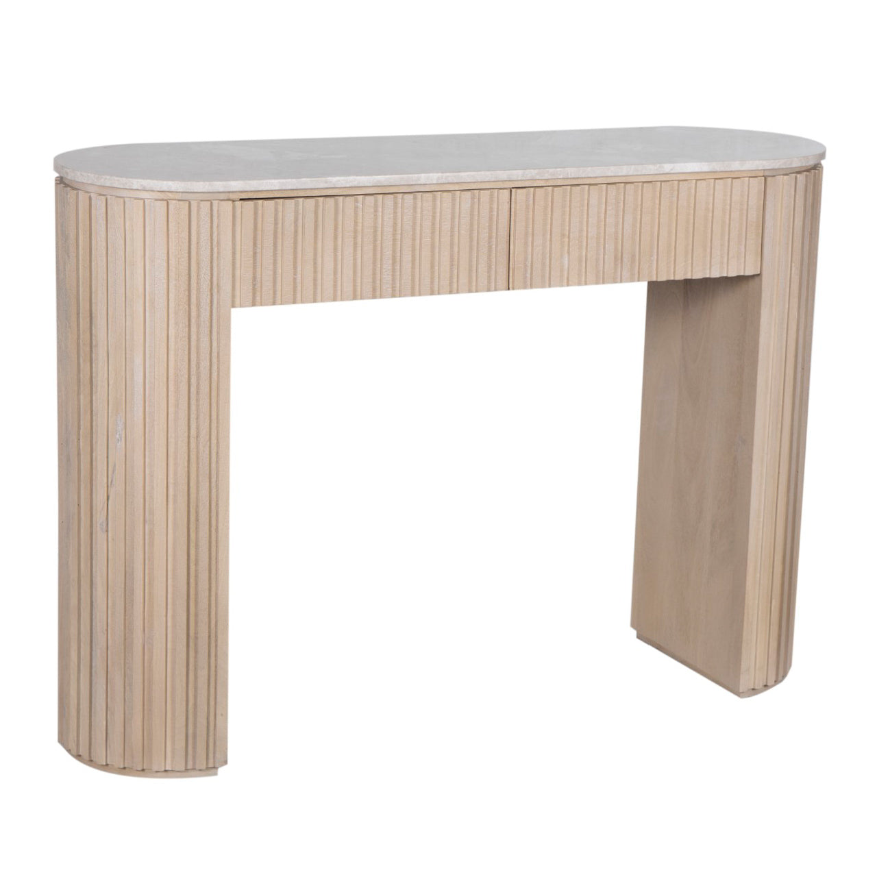 Reed Travertine Marble Top 2 Drawer Console Table