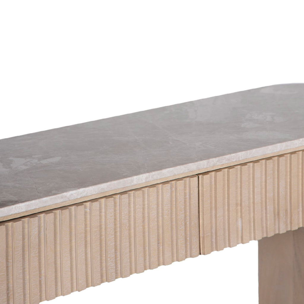 Reed Travertine Marble Top 2 Drawer Console Table