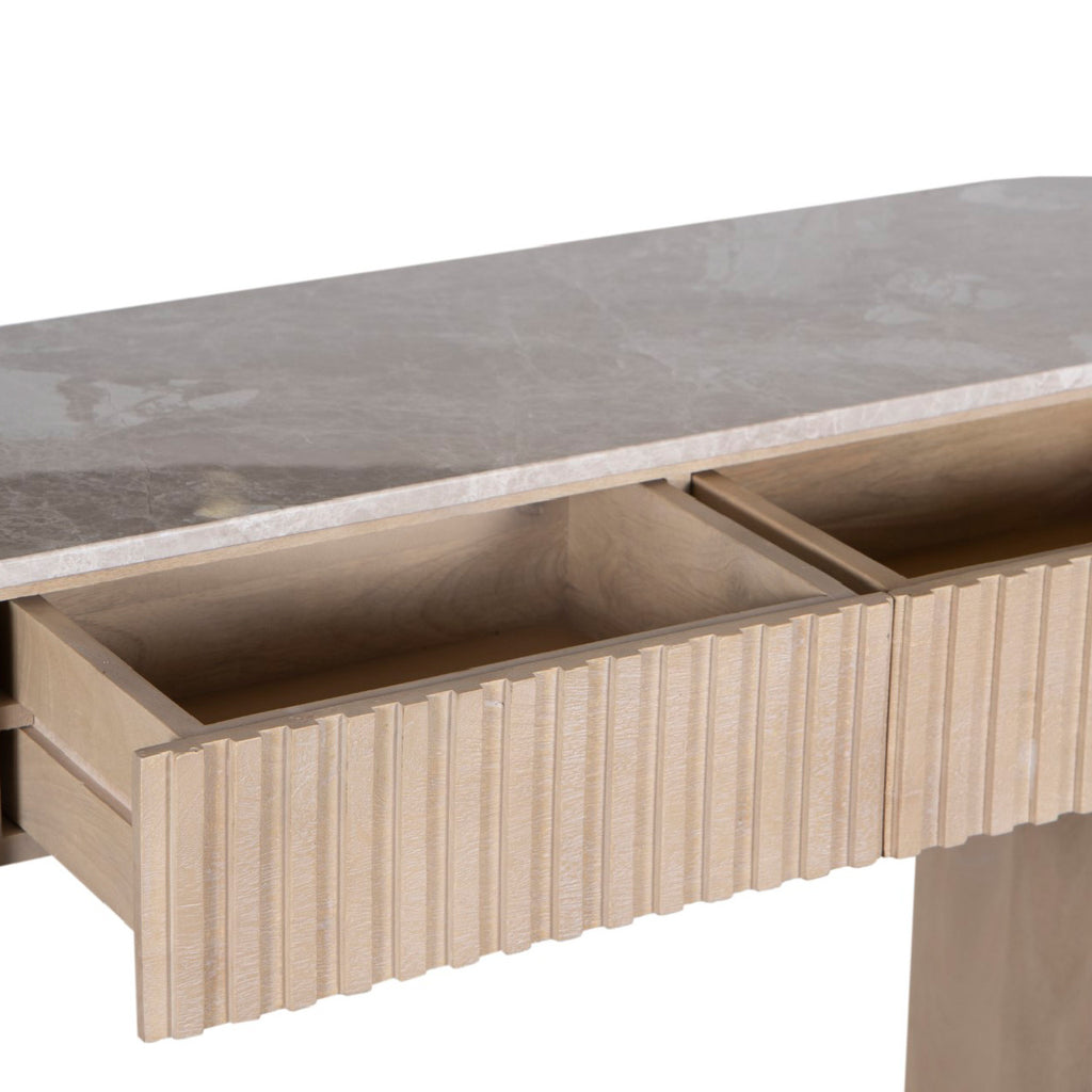 Reed Travertine Marble Top 2 Drawer Console Table