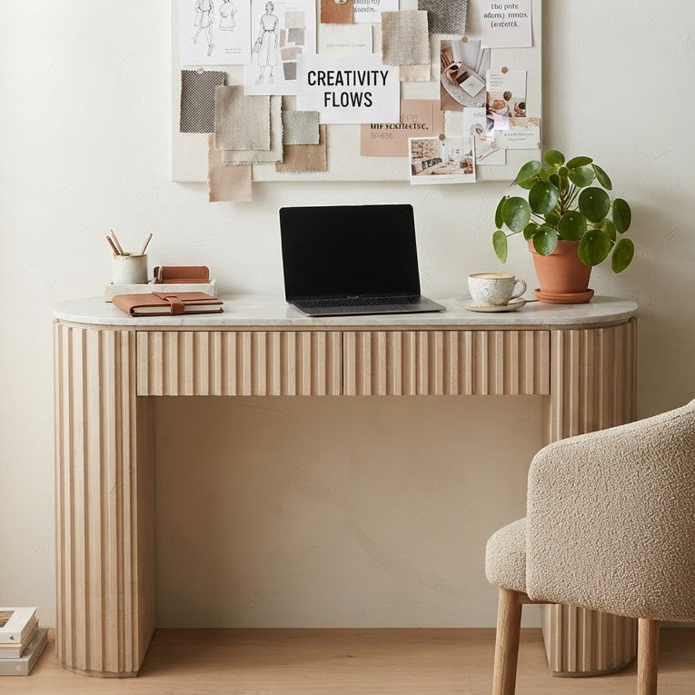 Reed Travertine Marble Top 2 Drawer Console Table